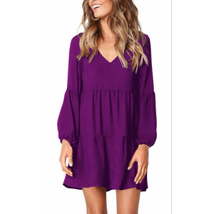 NEW Tunic V Neck Casual Loose Flowy Swing Shift Dress S